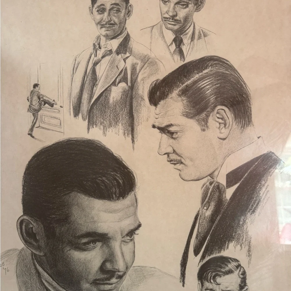 Clark Gable - Framed Charcoal Drawing by Banse - 1976
